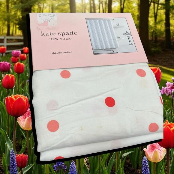 Kate Spade New York Fabric Shower Curtain Pink Yellow Dot 72x72 Modern Bathroom - Picture 13 of 13